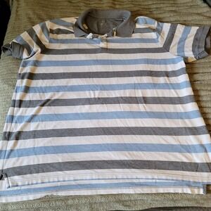 Unbranded  Shirt Men's 2XL Grey/Blue/White Striped Polo 1 button collar